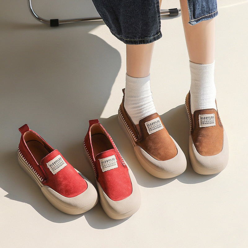 Soft Leather Loafers Rubber Cap Slip Ons Handmade in Red/Brown