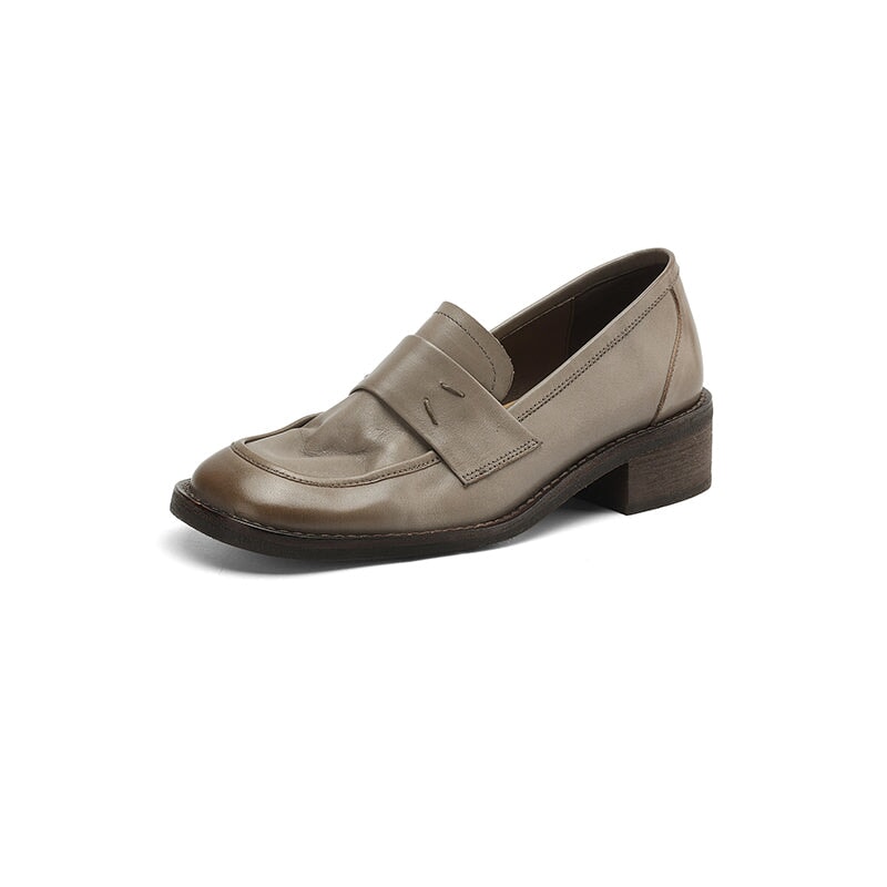 Soft Leather Penny Loafers for Women Casual Slip-On Shoes in Black/Grey/Brown