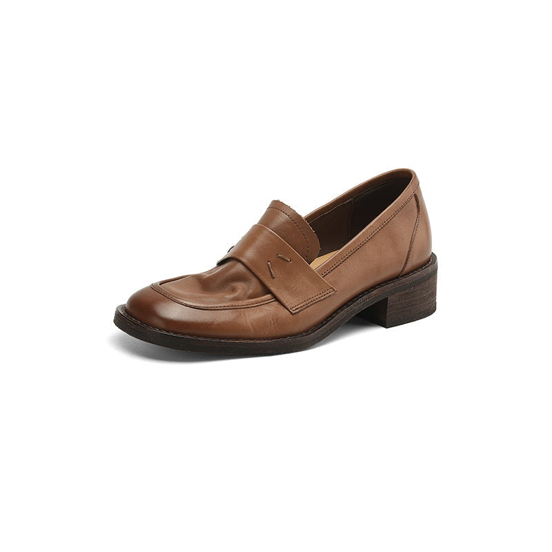 Soft Leather Penny Loafers for Women Casual Slip-On Shoes in Black/Grey/Brown