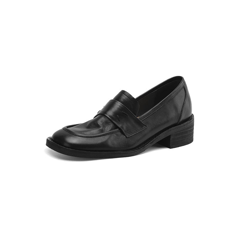 Soft Leather Penny Loafers for Women Casual Slip-On Shoes in Black/Grey/Brown
