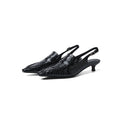 Square Toe Slingback Pumps Kitten Heel Ruched Leather Sandals in Black/Brown/Green