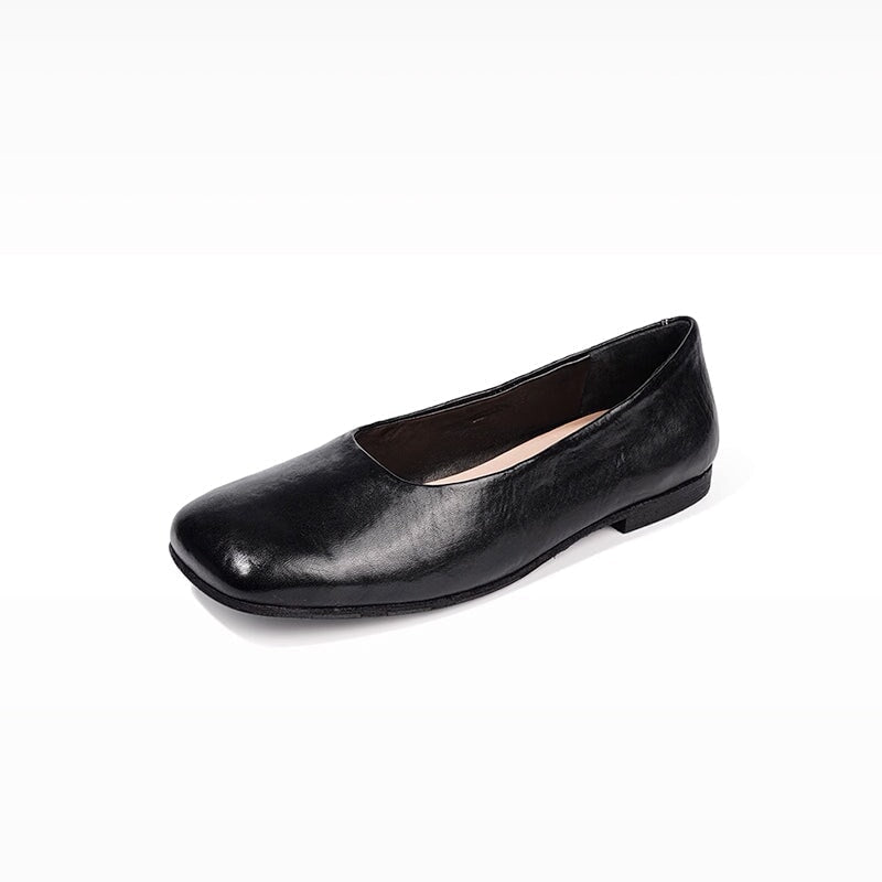 Square Toe Soft Horse Leather Loafers Casual Slip-On Flats for Women in Red/Black