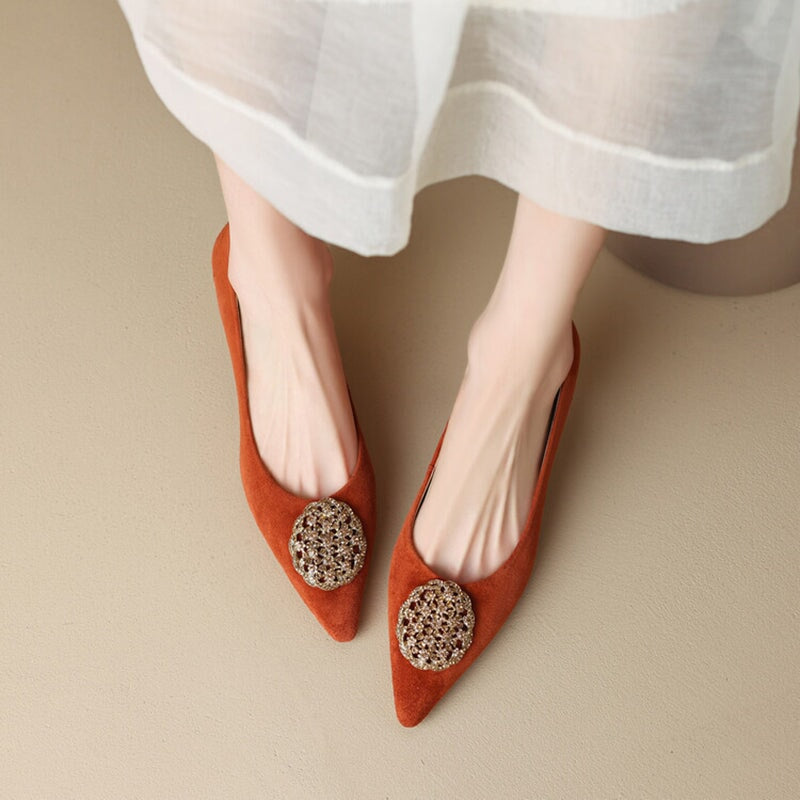 Suede Point Toe Kitty Heel Slip-On Pumps Office Shoes in Red/Black