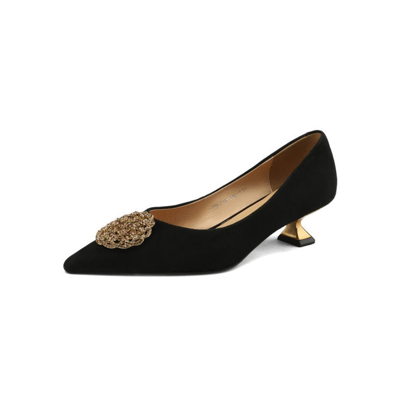 Suede Point Toe Kitty Heel Slip-On Pumps Office Shoes in Red/Black