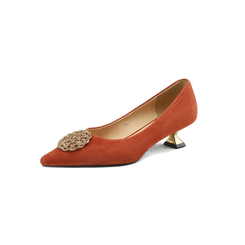 Suede Point Toe Kitty Heel Slip-On Pumps Office Shoes in Red/Black