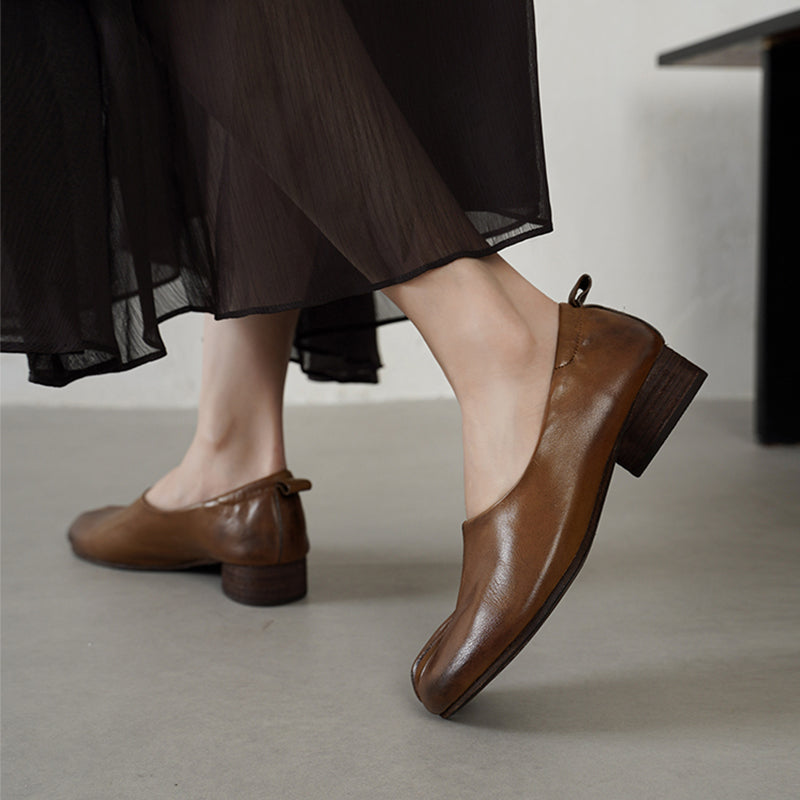 Tabi Split Toe Handmade Washed Cow Leather Slip-On Loafers for Women in Caramel/Brown