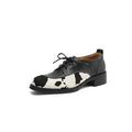 Unique Cow Pattern Handmade Leather Lace-Up Oxford Shoes in Black/Brown