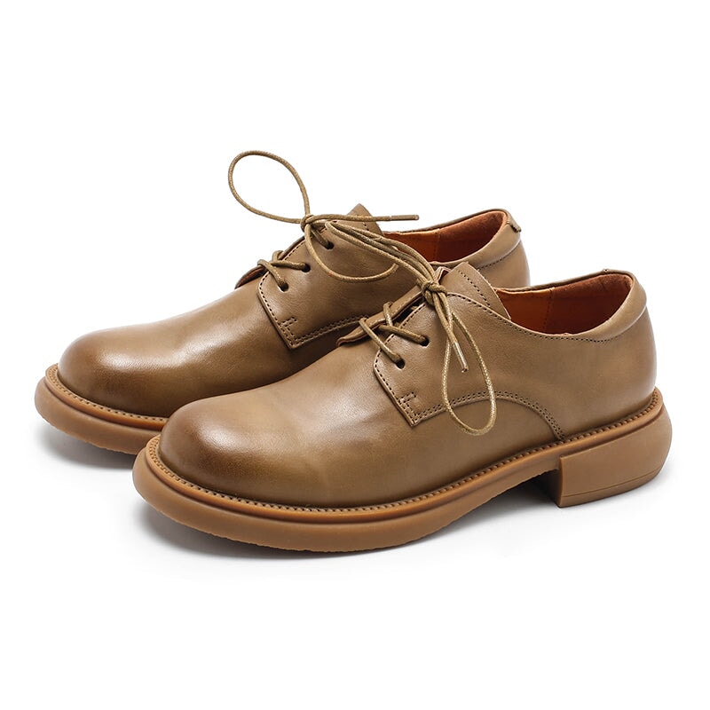 Dwarves Vegetable Tanned Leather Derby Shoes Lace Up Oxfords in Brown/Khaki/Black