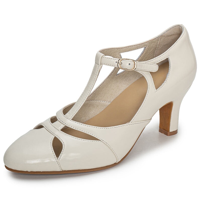 Vintage Handmade Mary Jane T-Strap Pumps Cow Leather 70mm Elegant Retro Dress Shoes in 6 Colors