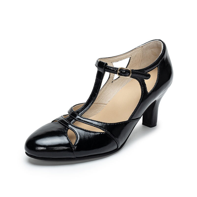 Vintage Handmade Mary Jane T-Strap Pumps Cow Leather 70mm Elegant Retro Dress Shoes in 6 Colors