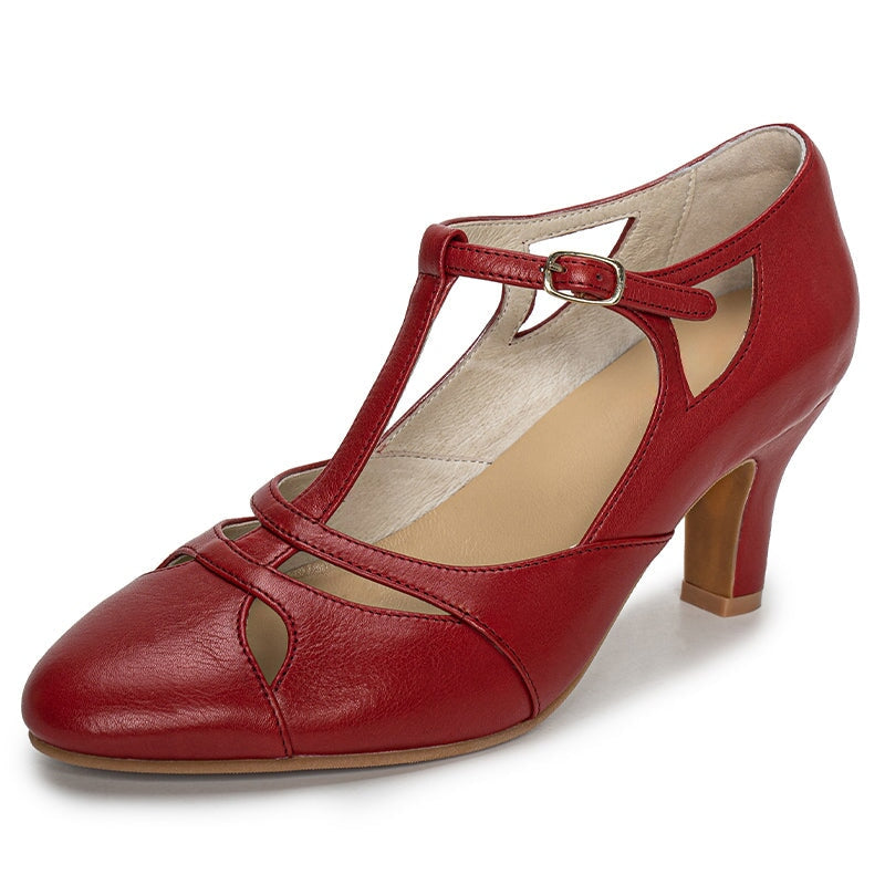 Vintage Handmade Mary Jane T-Strap Pumps Cow Leather 70mm Elegant Retro Dress Shoes in 6 Colors