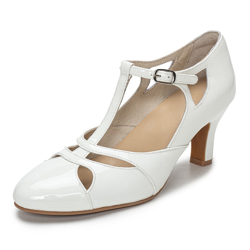 Vintage Handmade Mary Jane T-Strap Pumps Cow Leather 70mm Elegant Retro Dress Shoes in 6 Colors