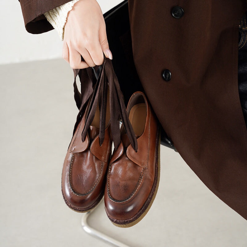 Vintage Platform Cow Leather Oxfords with Espadrille Sole in Black/Brown