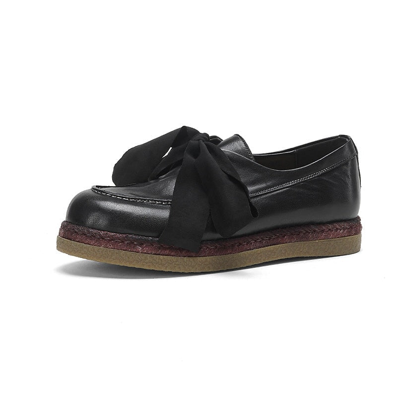 Vintage Platform Cow Leather Oxfords with Espadrille Sole in Black/Brown