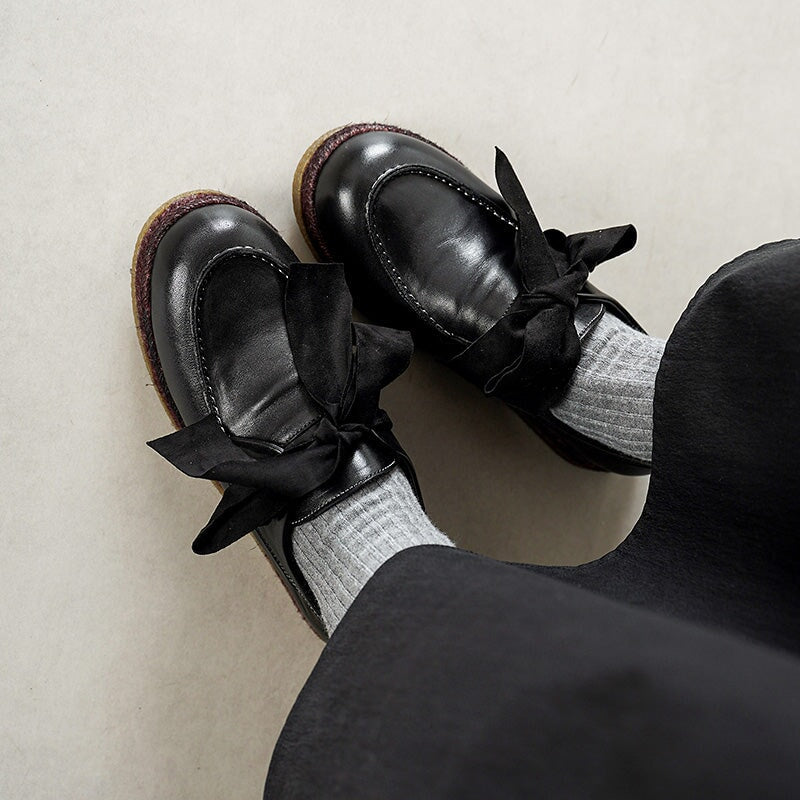 Vintage Platform Cow Leather Oxfords with Espadrille Sole in Black/Brown