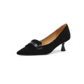 Vintage Pointed-Toe Suede Tassel Slip-On Pumps for Women 55mm Kitten Kiltie Heels in Black/Grey
