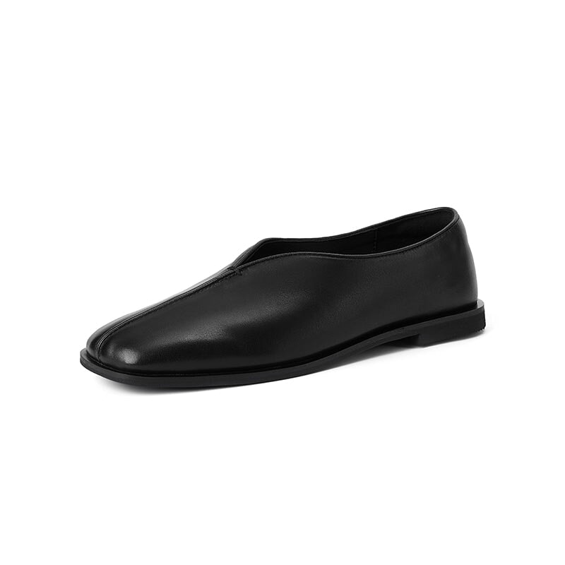 Vintage Square Toe Loafers for Women Soft Calf Leather Slip On Flats in Black/Brown
