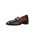 Women's British Style Cow Leather Loafers with Metal Buckle in Black/Brown
