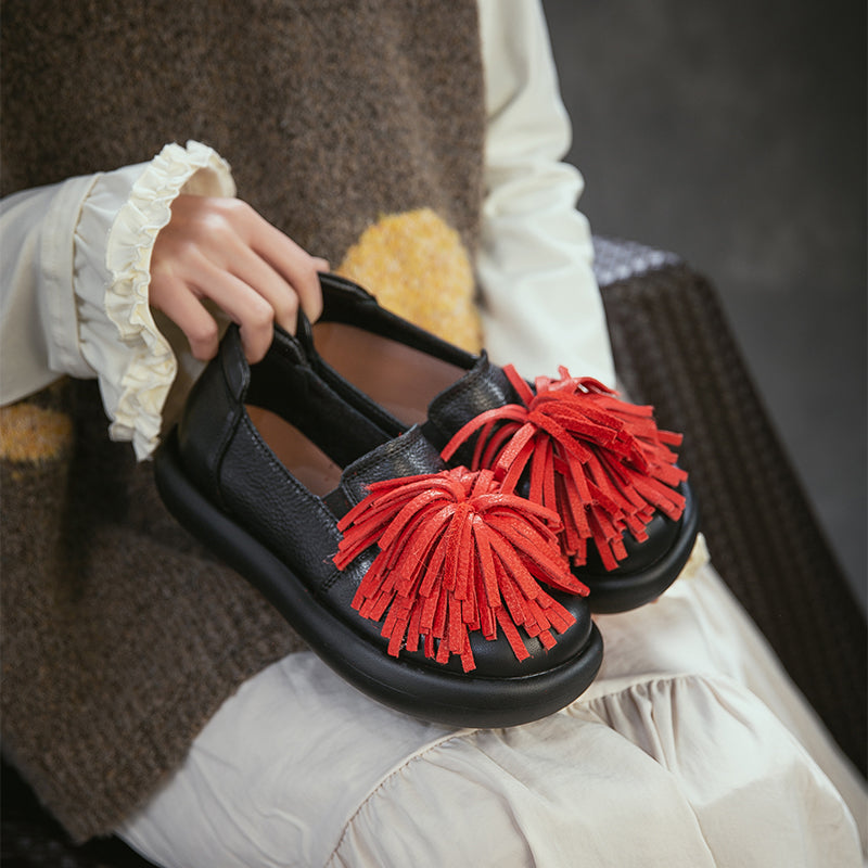 Women’s Casual Platform Leather Tassel Slip-On Loafers in 3 Colors