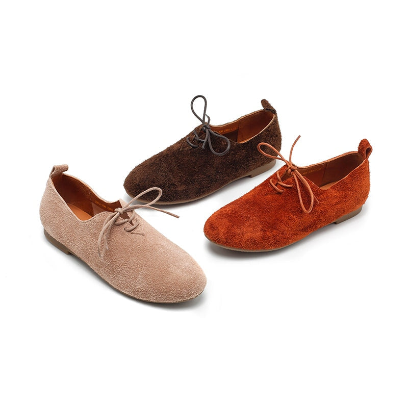 Dwarves Women's Handmade Suede Leather Oxford Lace-Up Flat Casual Shoes in 6 Colors