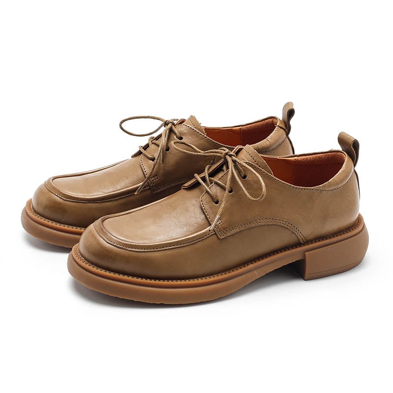 Dwarves Women's Oxford Derby Shoes Handmade Vegetable Tanned Leather in Khaki/Brown/Black