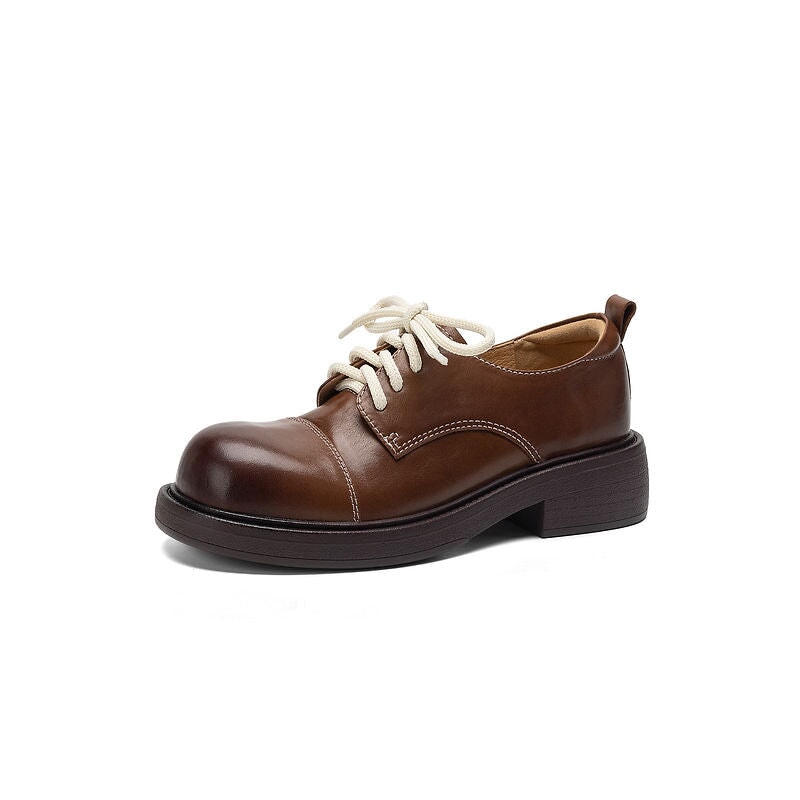 Women's Retro Platform Water-Washed Leather Derby Shoes in Black/Brown