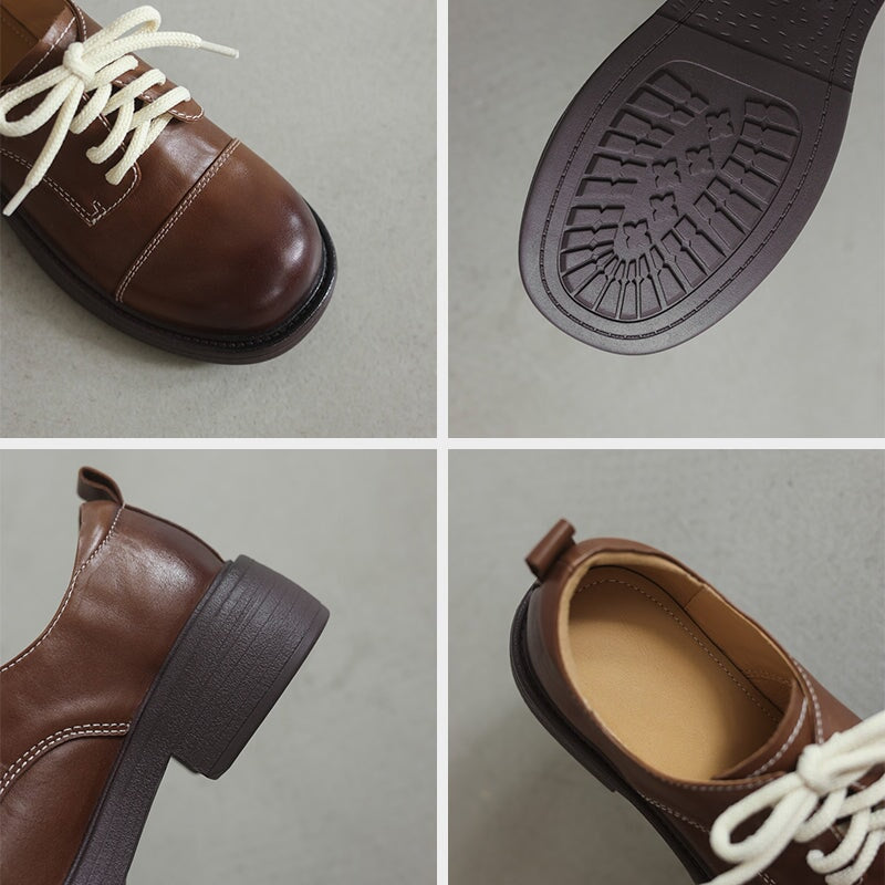 Women's Retro Platform Water-Washed Leather Derby Shoes in Black/Brown