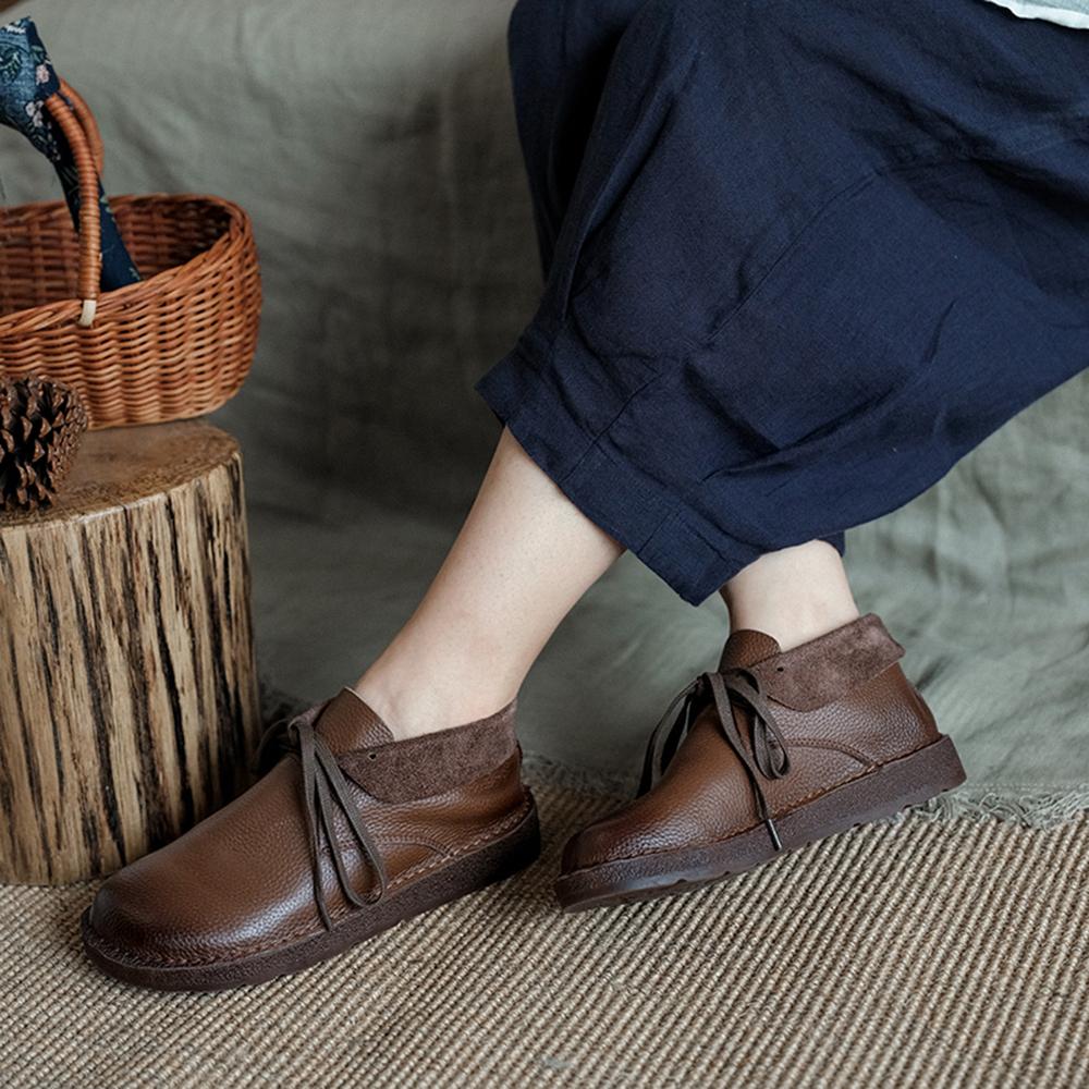 Zero Drop Leather Barefoot Boots Lace-Up Soft Ankle Booties Mori Girl Oxfords Designer Shoes Combat Boots Coffee