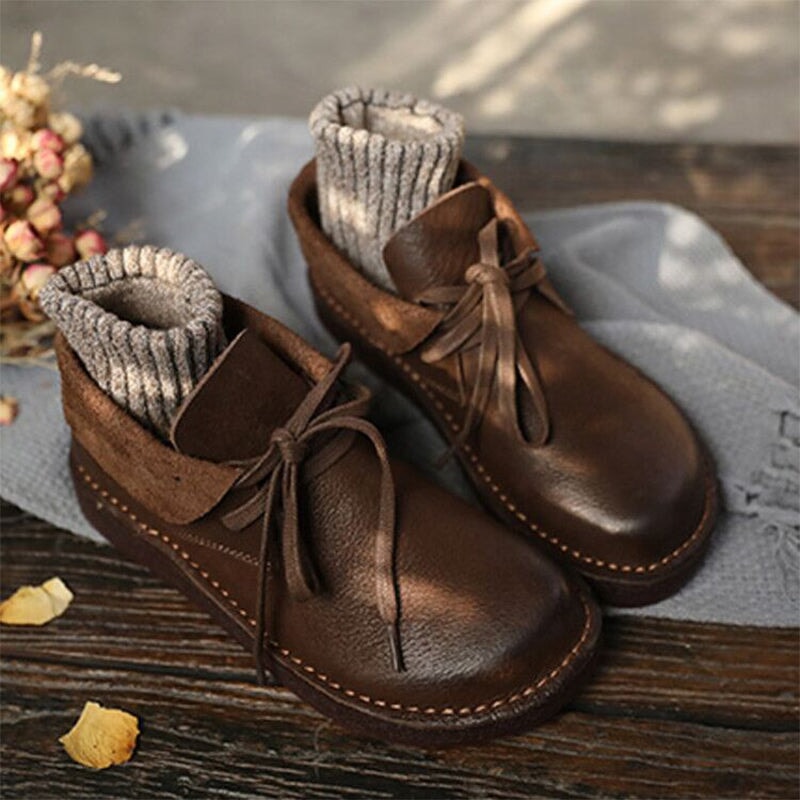 Zero Drop Leather Barefoot Boots Lace-Up Soft Ankle Booties Mori Girl Oxfords Designer Shoes Combat Boots Coffee