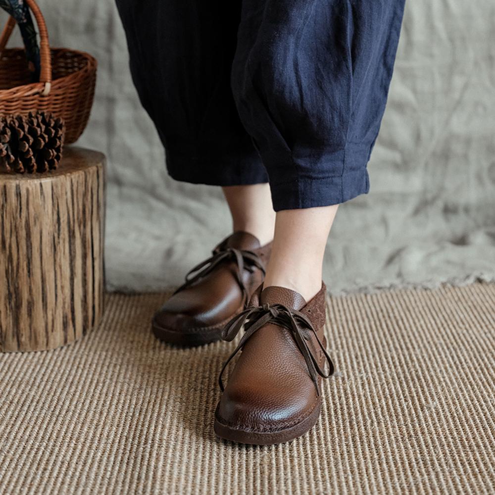 Zero Drop Leather Barefoot Boots Lace-Up Soft Ankle Booties Mori Girl Oxfords Designer Shoes Combat Boots Coffee